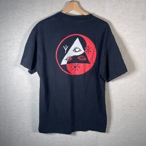 VTG Welcome Skateboards Graphic T Shirt Mens Large Black Red Eye Logo Grunge Tee